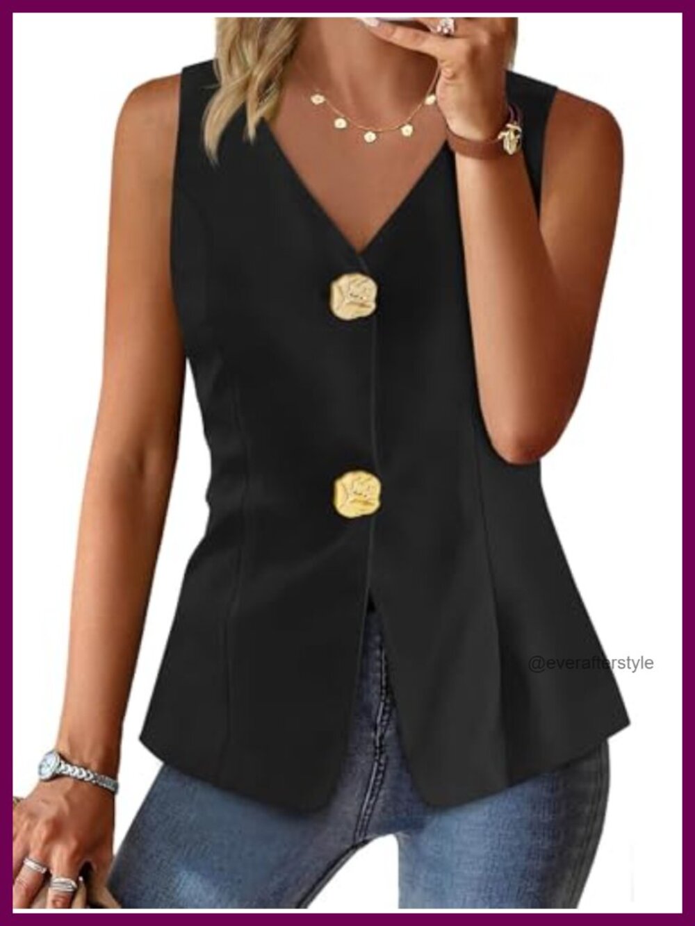 Sleeveless V Neck Blazer Vest Metal Button Business Casual Waistcoat